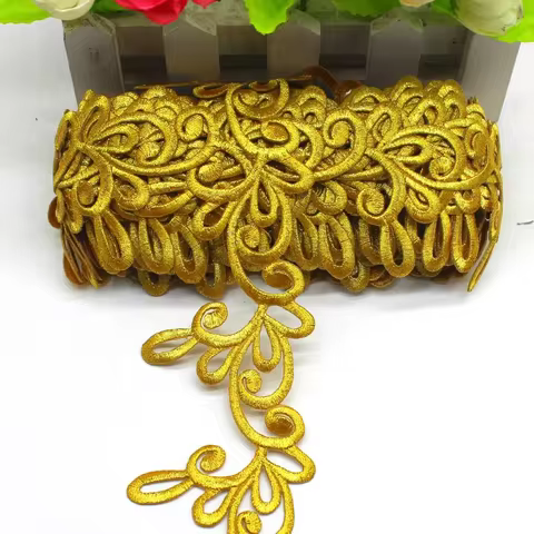 1 Yard Gold Embroidered Lace For Cosplay Dress Appliques Iron On Europe Vintage Diy Garment Trims 10 best sales denim trim - №6