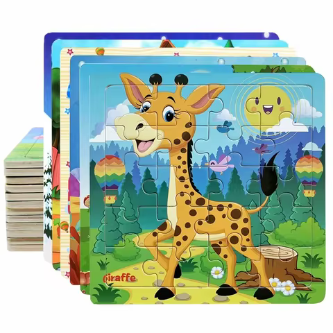 New 20 Piece Wooden 3d Puzzle Cartoon Animal Vehicle Jigsaw Puzzle Montessori Educational Toys For Kids Baby 1 2 3 Years 12 best sales wood 3d puzzle - №8