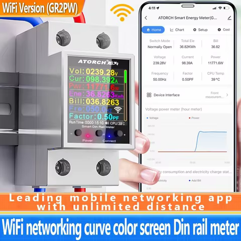 100A Tuya WiFi Din Rail Power Energy Meter AC50-320V Smart Electricity Meter Digital Display Monitor Voltage Curve Ammeter GR2PW 8 best sales tuya power monitor - №7