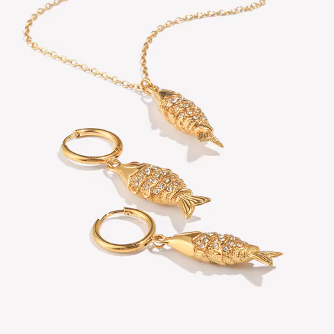 E.B.belle Rhinestone Koi Fish Necklace Earring Jewelry Set Stainless Steel Cute Fashion Animal Charm Waterproof 18K Gold Plated 8 best sales koi fish charm - №8