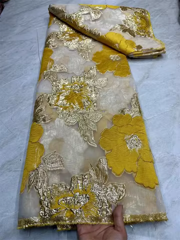 African Jacquard Organza Brocade Fabric 2025 Nigerian Damask Tulle Mesh Gilding Lace French Net Material Brocard Tissu 5Yard CJ6 12 best sales brocade fabric nigeria - №9