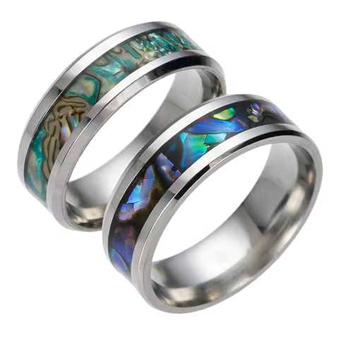 8mm Rings For Women Abalone Shell stainless steel Rings Engagement Ring Rainbow Rippled Abalone Inlay Stainless Steel 12 best sales abalone shell ring - №10