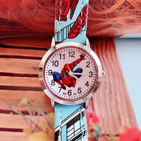 Disney Spiderman Children's Watch Anime Figures Student Quartz Watch Avenger Toys Spiderman Leather Strap Wristwatches Gifts 10 best sales spiderman kids watch - №8