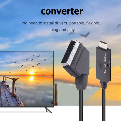 1080P SCART to HDMI Video Audio Converter Adapter Cable Male to Male SCART Input to HDMI Output for HDTV Sky Box STB Plug Play 8 best sales scart - №2