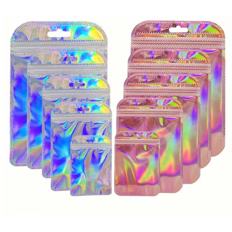 50pcs 100pcs Pink Laser Ziplock Bags Reusable Plastic Transparent Bags for Jewelry Packaging Cosmetic Retail Display Bags 10 best sales mug gift box - №10