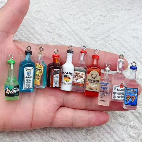 10pcs Mini Alcoholic Drink Bottle Resin Charms Popular Wine Bottles Pendant For Earring Keychain Diy Cute Jewelry Making 8 best sales drink charms - №5
