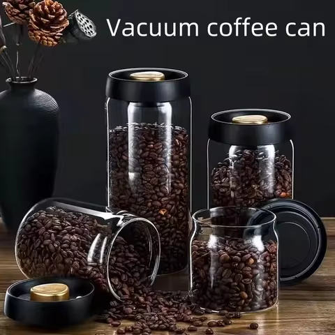 Coffee Jar Manual Vacuum Moisture Proproof Storage Jar Kitchen High Borosilicate Glass Tea Jar Coffee Bean Storage Sealed Jar 8 best sales stainless steel espresso cup - №1