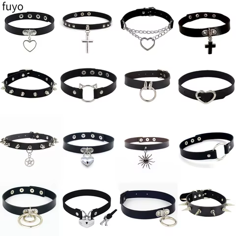 New Spike Choker Necklaces Punk Faux Leather Collar For Women Men Cool Big Rivets Studded Chocker Necklace Goth Style Accessori 12 best sales spiked choker - №10