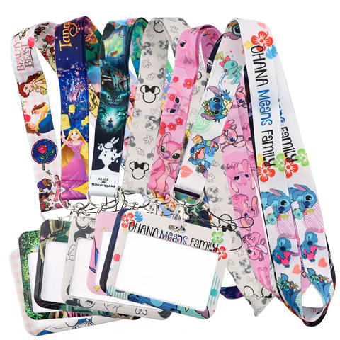 Stitch Mickey Lanyard For Keys Chain Horizontal style ID Credit Card Cover Pass Mobile Phone Charm Badge Holder Gift for kids 8 best sales stitch lanyard - №3