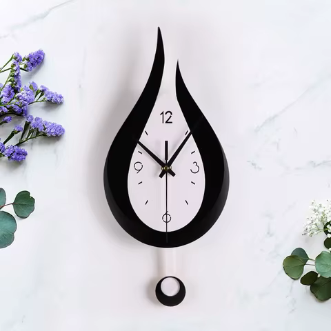 Waterdrop Swinging Wall Clock Acrylic Black and White Contrast Clock Home Living Room Bedroom Wall Decoration Clock 6 best sales wall clock black - №2