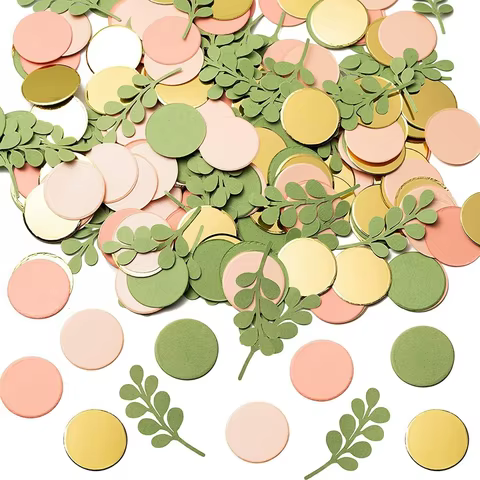 1Pack Sage Leaves Confetti Green Gold Pink Round Paper Confetti Wedding Birthday Party Decorations Baby Shower Table Scatter 12 best sales confetti wedding - №7