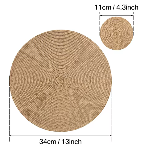 Set of 12 Round Braided Table Mat Washable Placemats Non Slip Heat Resistant for Kitchen Dining Tables Pad With Cup Coasters 10 best sales round table mat 90cm - №8