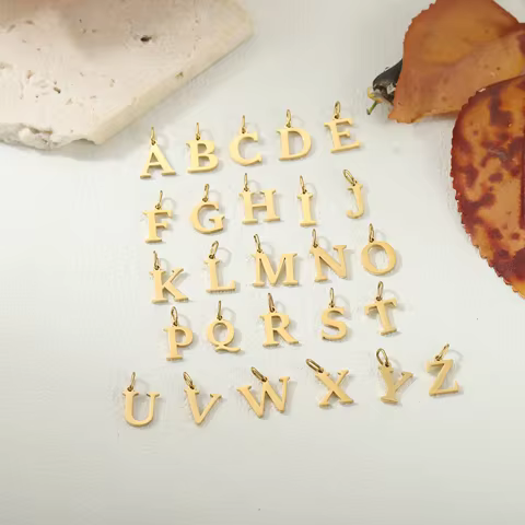 26 Letter Alphabet Initial 10mm Charm Pendant Jewelry Gold Stainless Steel Simple PVD Plated DIY Necklace Bracelet Jewelry 12 best sales gold plated charm - №7