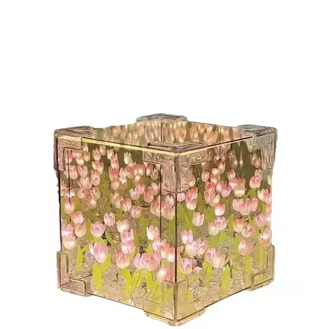 DIY Tulip Mirror Cube Lamp Simulation Flower Bedroom Sleeping Table Lamp Handmade Craft Tulips Mirror Night Light Birthday Gift 10 best sales thank you gifts - №2