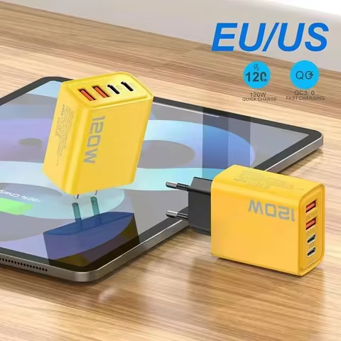 Quick Charge 3.0 Fast Charger Muti Total 120W 4 Port USB Type C PD Mobile Phone Wall Adapter for iPhone 16 Samsung S24 Xiaomi 15 10 best sales charging brick - №3