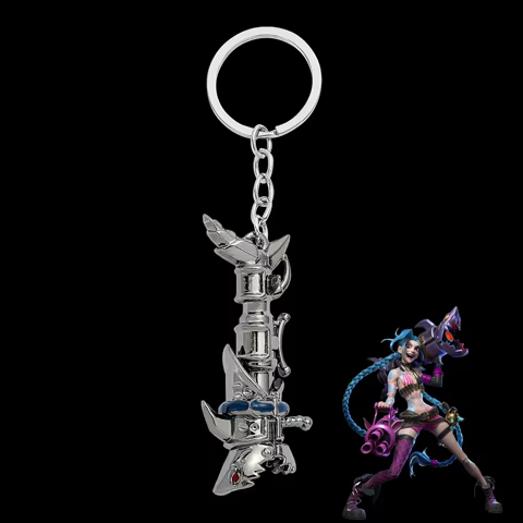 League of Legends Game Figure Anime Arcane Jinx Keychain Shark Style Grenade Launcher Model Keyrings for Backpack Accessories 12 best sales league of legends keychain - №6
