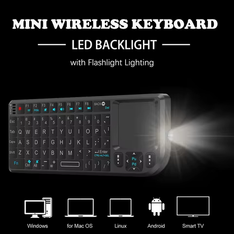 2.4G Wireless Keyboard With 7-color Backlight Touchpad Mouse And Flashligt- Portable Applicable- Perfect For PC Smart TV Box 10 best sales wireless knob - №10