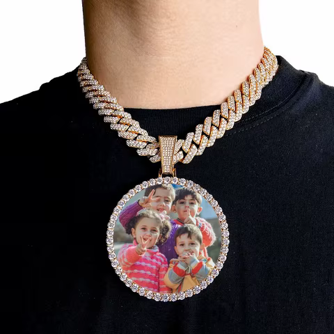 Custom Made Big Photo Medallions 18k Gold Necklace Pendant Iced Out Cuban Men Hip Hop Picture Jewelry Gift Can Free Custom Logo 8 best sales custom necklace photo - №6