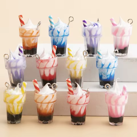 12pcs/lot Mixed Acrylic Ice Cream Drink Cup Charms Pendant DIY Necklace Earrings For Jewelry Making Accessories 8 best sales drink charms - №4