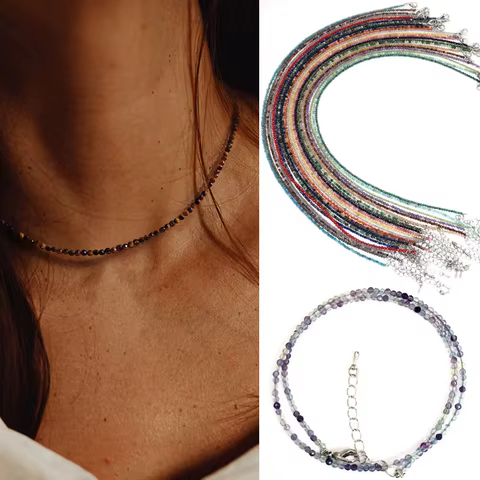 2-3mm Natural Stone Beaded Necklace Handmade Mini Tourmaline lapis crystal Energy Healing Female Bracelet for Women Jewelry Gift 12 best sales tourmaline necklace - №1