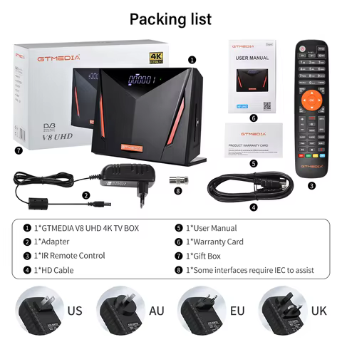 GTMEDIA V8 UHD Satellite Receiver 4K Ultra HD,DVB-S/S2/S2X+T/T2+ISDB-T+Cable(J83.A/C)+ATSC-C(J83.B)With Smart Card Reader TV Box 8 best sales android tv isdb t - №8