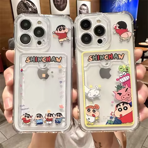 Cute Crayons Shin-chans Case For IPhone 16 15 14 13 12 11 Pro Max 14 15 16 Plus 12 13 Mini Card Bag Cartoon Clear Soft TPU Cover 10 best sales crayon shin chan iphone case - №3