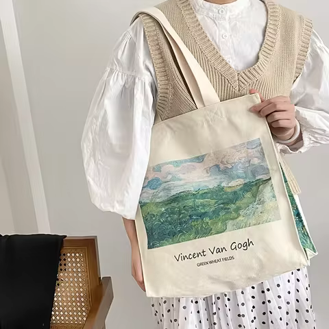 Van Gogh Morris Shoulder Bags for Women Vintage Shopping Bag with Handle Zipper Casual Canvas Tote Bag Bolsa Feminina 8 best sales van gogh bag - №5