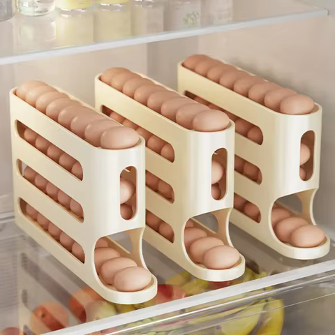 Egg dispenser 4-layer automatic rolling egg rack refrigerator egg storage box container Kitchen refrigerator storage device 6 best sales drawer kitchen - №1
