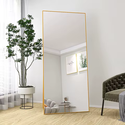 180x80cm Full Body Mirror, HD Large Floor Mirror with Gold Metal Frame, with Reinforced Glass, Wall Mirror or Standing Mirror 12 best sales floor length mirror - №6