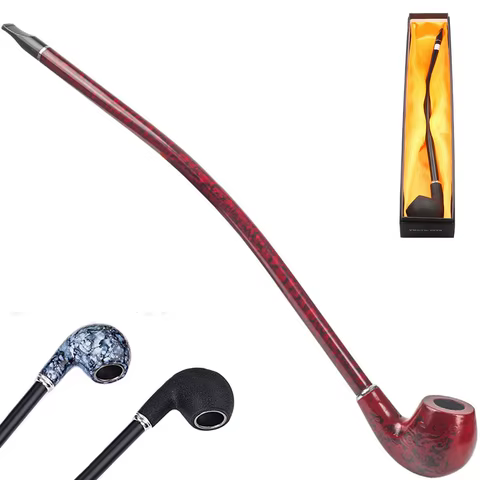 16inch 410MM Long Churchwarden Tobacco Pipe Resin Wooden Stem Smoking Pipe Long with Gift Box Cloud Snake Pattern 10 best sales wood pipe - №2