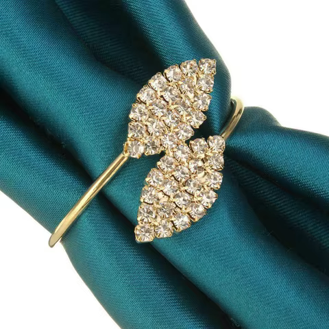 Napkin Ring, 12 Pcs Metal Napkin Rings Holder for Wedding Party Dinner Table Decoration (Leaf-Gold) 10 best sales wedding napkin ring - №8