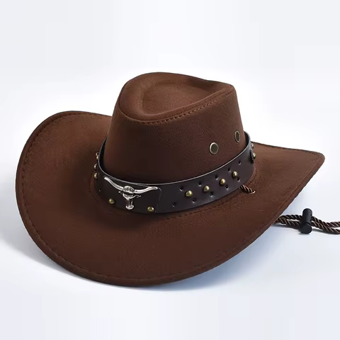 Artificial Suede Western Cowboy Hats Vintage Big-edge Gentleman Cowgirl Jazz Hat Holidays Party Cosplay Hat 12 best sales cowboy hat band - №1