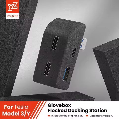 YZ Glove Box Docking Station For Tesla Model 3 Y Highland Juniper Quick Charger 4 USB Shunt Hub Flocking Adapter Powered Splitte 6 best sales flock applicator - №4