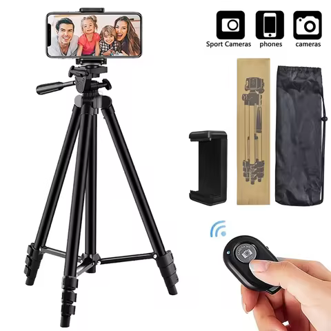 Tripod For Phone Camera Tripod Stand with Bluetooth Remote Phone Holder Lightweight Universal Photography For Xiaomi Huawei DSLR 8 best sales phone mount for tripod - №7