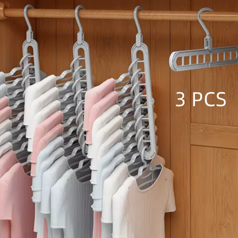 3pcs, Plastic 9-Hole Foldable Hangers, Heavy Duty Space Saving Clothes Organizer Hangers, For Room, Closet, Wardrobe, Home & Dor 8 best sales clothes hangers bulk - №1