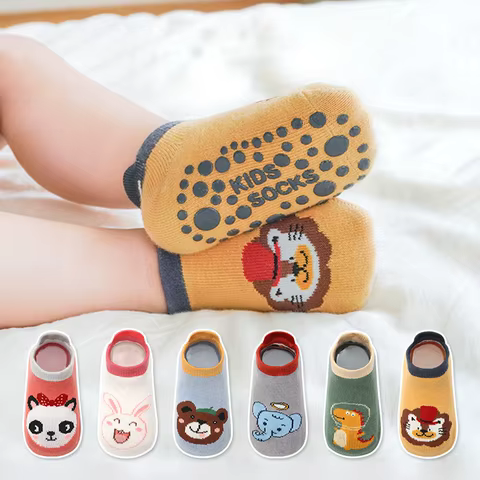 6 Pairs Kids Cotton Socks Cute Cartoon Animal Pattern Comfy Breathable Baby Non-slip Floor Socks 12 best sales yooske glasses - №1