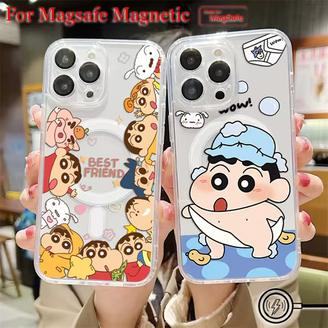 Anime Crayons Shin-chans Magsafe Magnetic Phone Case for iPhone 16 15 14 13 12 11 8 7 Plus Pro Max XR XSMax Soft Clear Tpu Cover 10 best sales crayon shin chan iphone case - №5