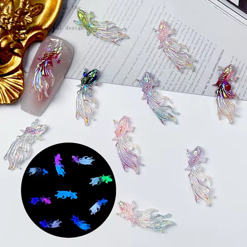 50pcs Mixed Koi Fish Nail Art Charms Luminous Multi Fish Nail Decoration Goldfish Supplies Koi Plating Chinese Style Lucky Parts 8 best sales koi fish charm - №7