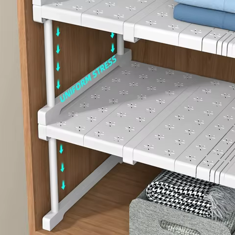 Closet Shelf Wardrobe Organizer Stackable Shelves Clother Storage Rack Telescopic Punch-Free Adjustable Wardrobe Divider Board 6 best sales closet dividers - №3
