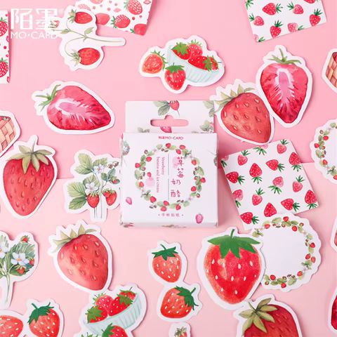 45pcs/box Yummy Strawberry Decorative Stickers Scrapbooking Stick Label Diary Stationery Diy Fruit Album Stickers Kids Gifts 10 best sales strawberry shortcake stickers - №7