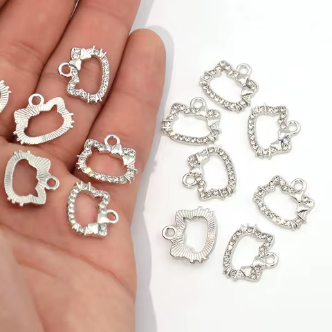 10pcs Hello Kitty Diamond Studded Hollow Cute Anime Alloy Cat Pendant Small Pendant Keychain Animal Shaped Accessories Wholesele 10 best sales diamond key chain - №7
