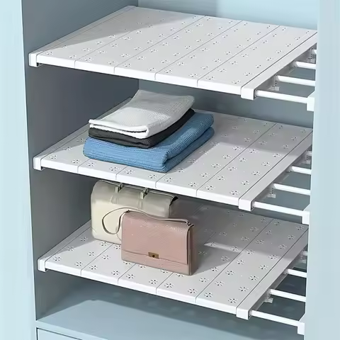 White Expandable Divider Punch-free Retractable Layers Board for Wardrobe Storage Kitchen and Bathroom Shelf Dormitory Dividers 6 best sales closet dividers - №1