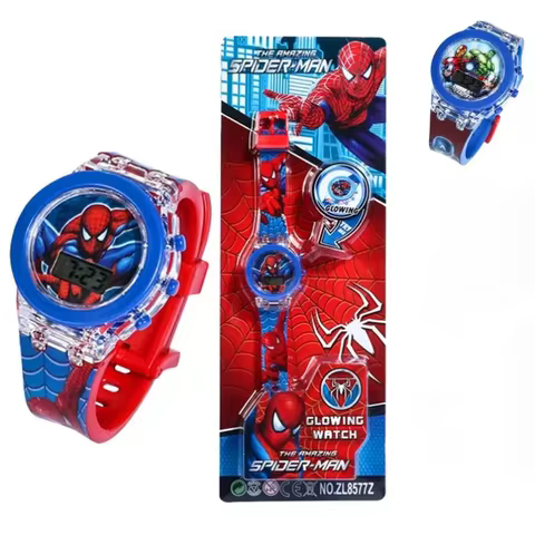 Anime Flash Light Spiderman Kids Watches For Boys Cartoon Shark Mickey Children Watch Girls Student Clock Gifts 10 best sales spiderman kids watch - №7
