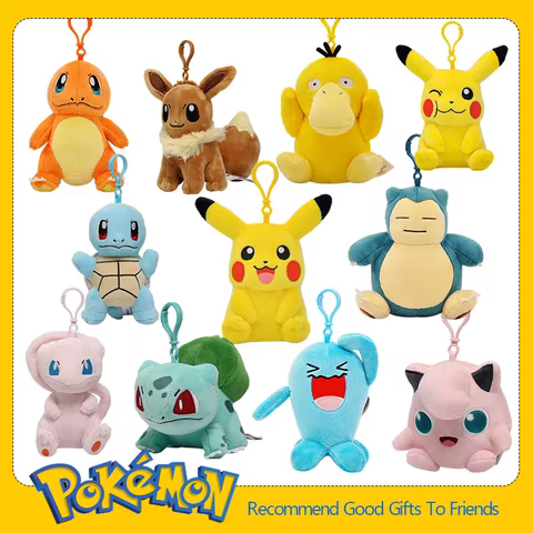 Anime Pokemon Pikachu Mew Snorlax Eevee Bulbasaur Psyduck Kawaii Stuffed Plush Toy School Bag Backpack Pendant Keyring Doll Gift 6 best sales eevee keychain - №2
