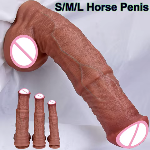 S/M/L Realistic Soft Huge Animal Dildo Silicone Black Horse Genitals Penis Masturbation Suction Cup Dick Woman Man Anal Sex Toy 12 best sales dildo double horse - №7