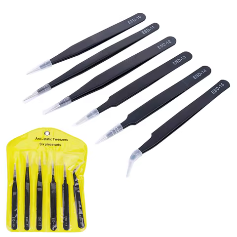 6pcs Precision Tweezers Set ESD Anti-Static Stainless Steel Tweezers Repair Tools for Electronics Repair Soldering Craft Tools 10 best sales phone repair tool - №8