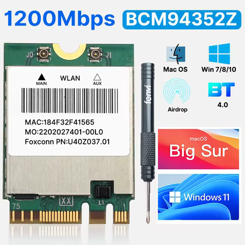 fenvi 1200Mbps BCM94352Z WiFi Network Card Bluetooth 4.0 Dual Band 5G/2.4Ghz BCM94352 DW1560 NGFF M.2 Adapter for Hackintosh mac 12 best sales bcm94360ng - №9