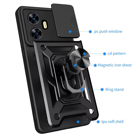 Armor Case For OPPO Realme C65 C67 C55 C53 C51 C35 C33 C35 Cover Lens Protection With Ring Magnetic Holder Coque Fundas 8 best sales realme c33 case - №3