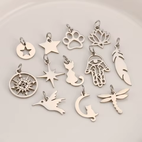 5Pcs/Lot Cat/Devil's Eye/Compass/Puppy Paw Footprint Charms With Jump Ring Stainless Steel Pendants for DIY Jewelry Craft Making 10 best sales compass charm - №10