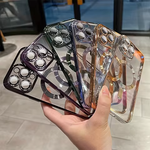 Luxury Magnetic Plating Clear Case For Magsafe Wireless Charging iPhone 11 12 13 14 15 16 Pro Max Plus Shockproof Silicone Cover 8 best sales iron hide - №2